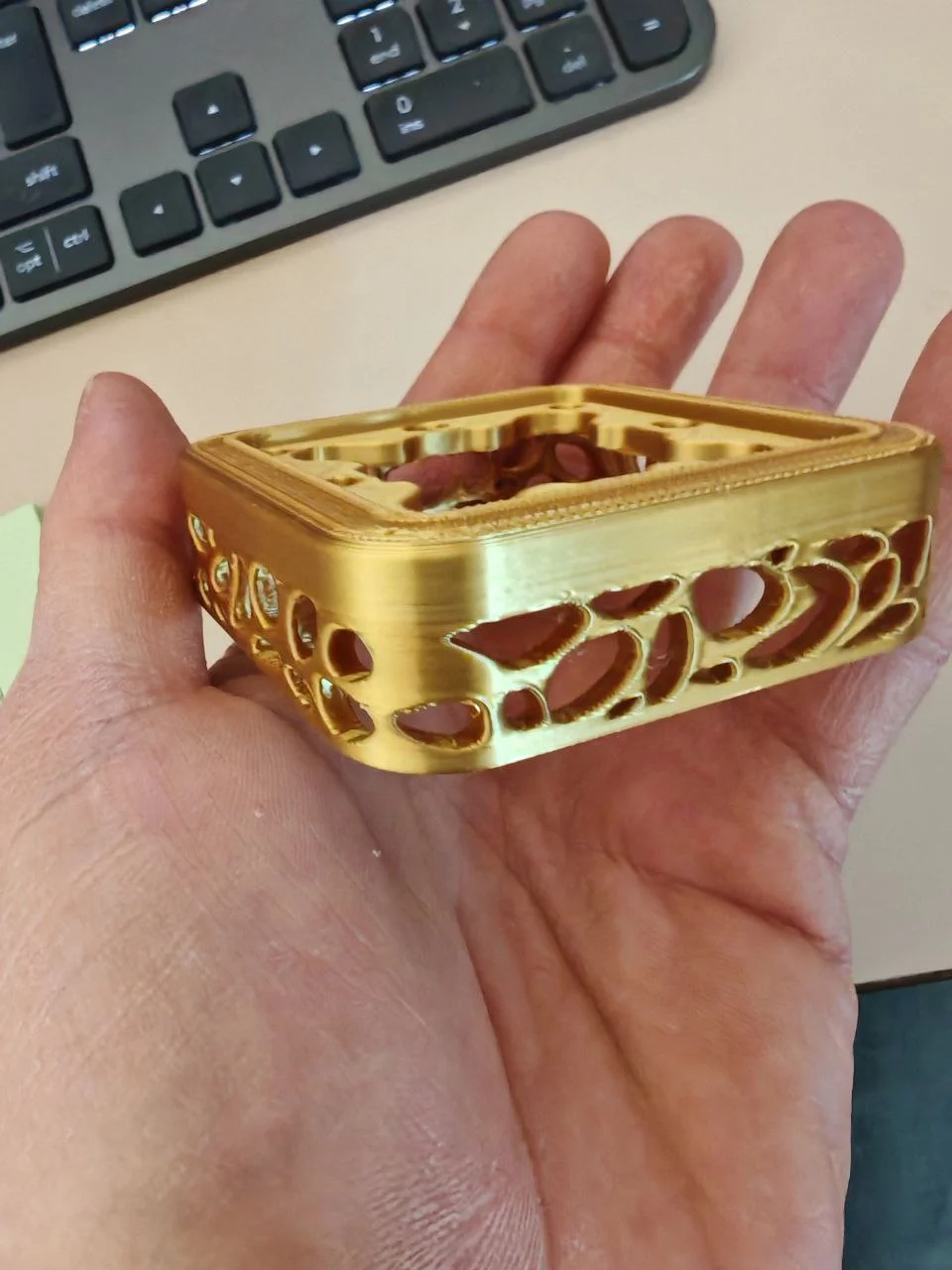 3D printed shell of OBEDIO SmartButton in gold filament