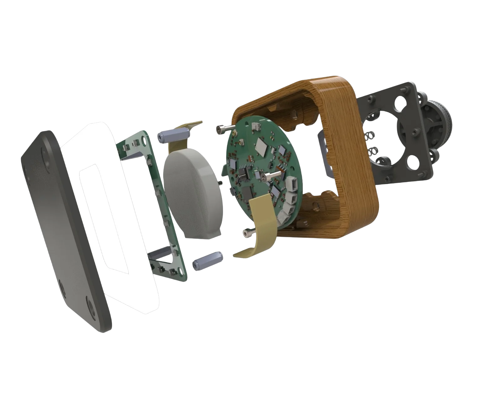 OBEDIO crew call button exploded view showing internal engineering and components